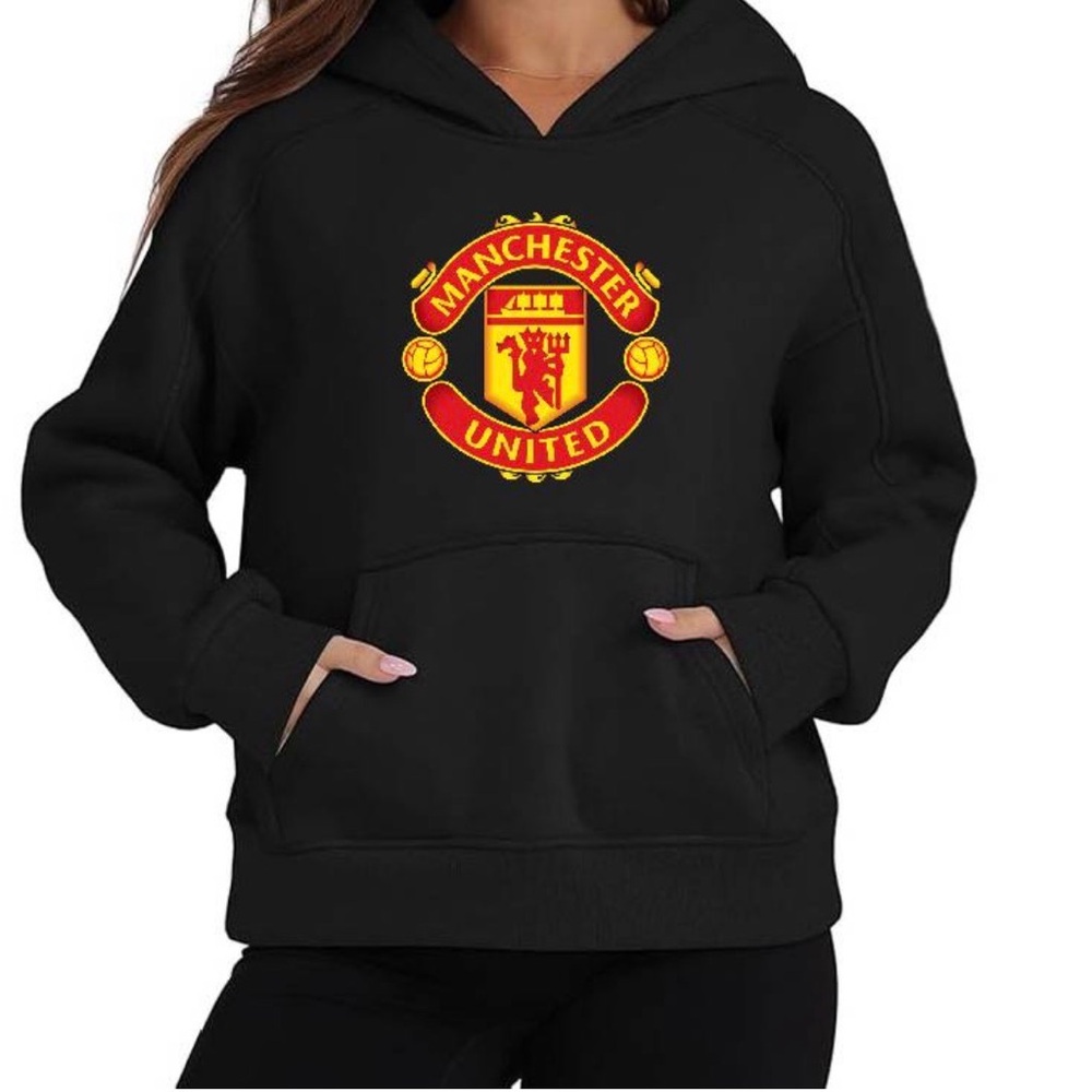 Manchester United Unisex Black Hoodie Sweatshirt
